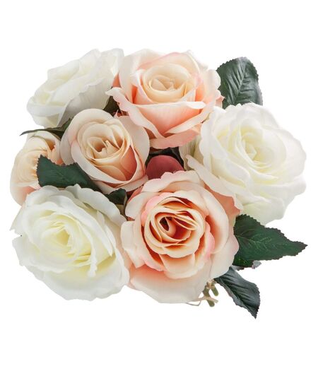 Bouquet de 7 Roses vieillies - H. 30 cm - Blanc et rose