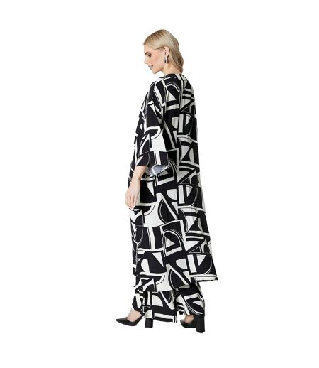 Womens/ladies geometric longline kimono black/white Principles