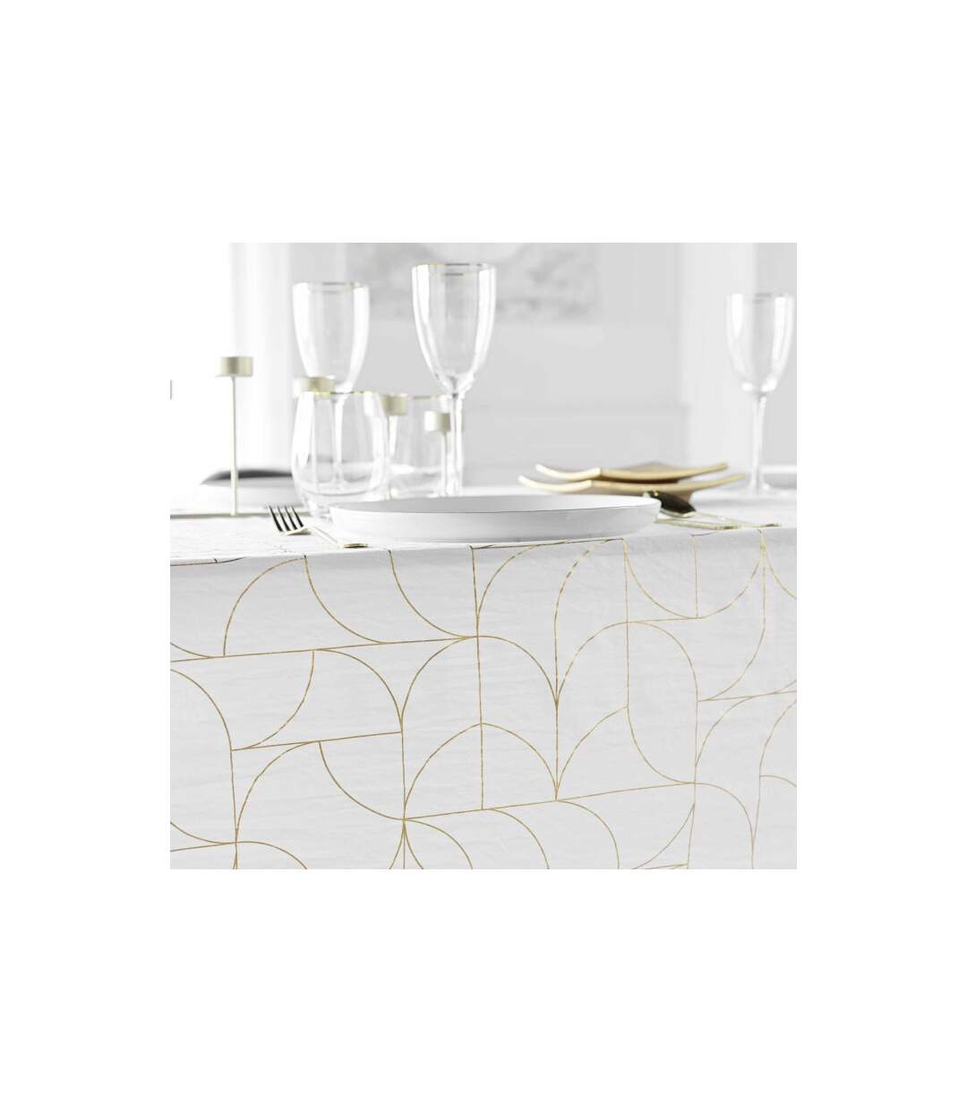 Nappe Antitache Louxor 140x240cm Blanc & Or-3