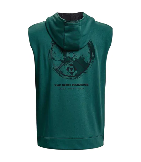 Mens Project Rock Graphic Print Hooded Sleeveless Hoodie Green Under Armour