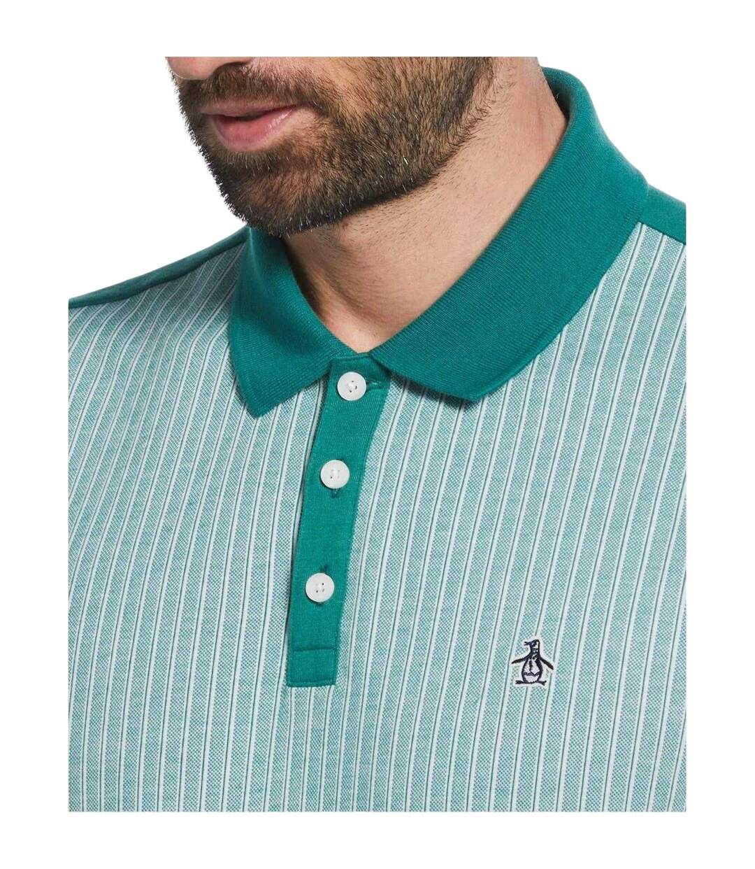 Mens Vertical Stripe Polo Shirt Green Original Penguin-3