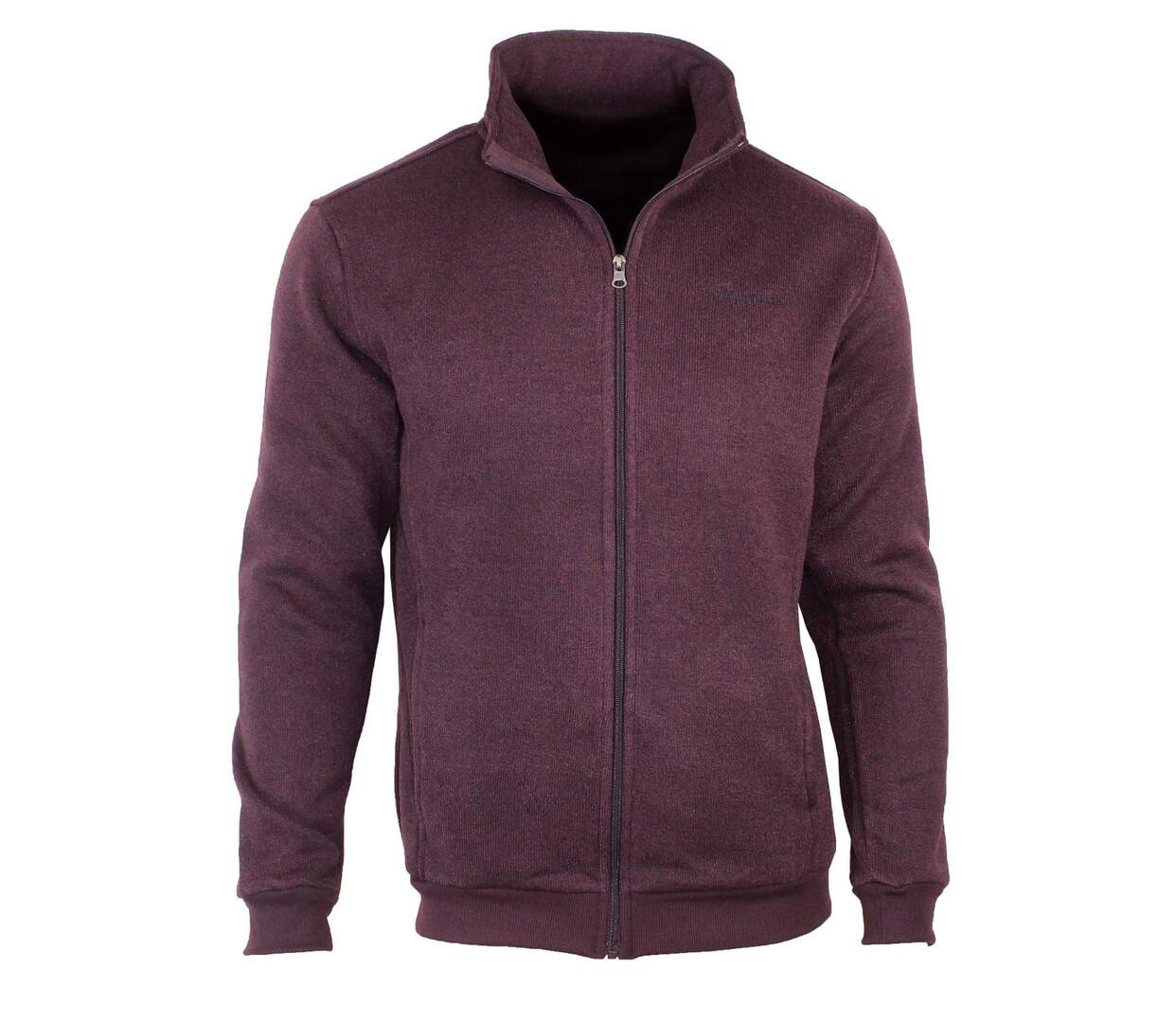 Cardigan Zippé Homme en Polaire Tricot Bordeaux – Col Montant & Coudières Suédine-1