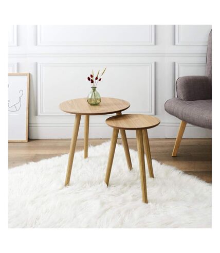 Tables gigognes rondes bois brut (Lot de 2)