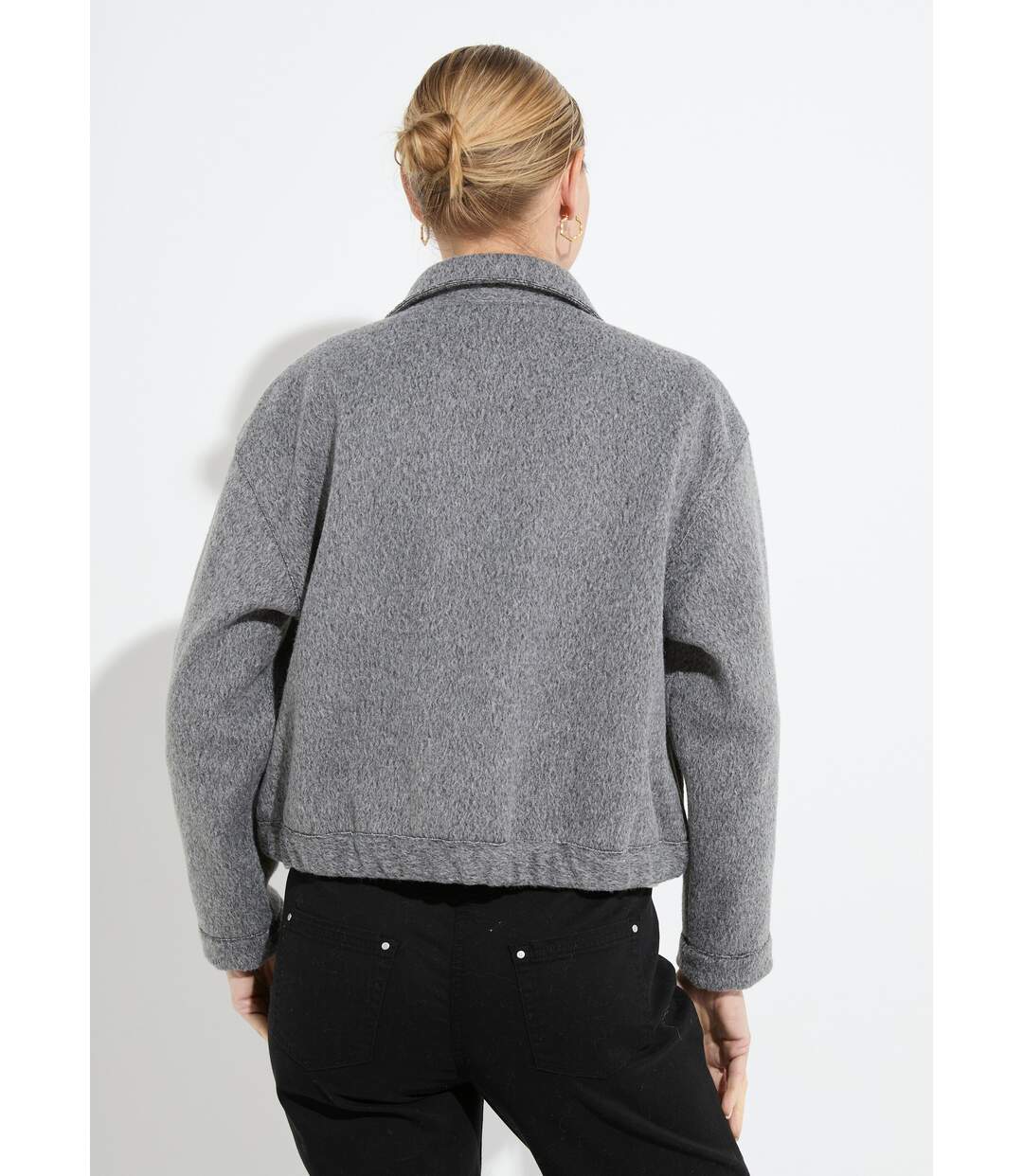 Blouson zippé tissu bouclette uni-2