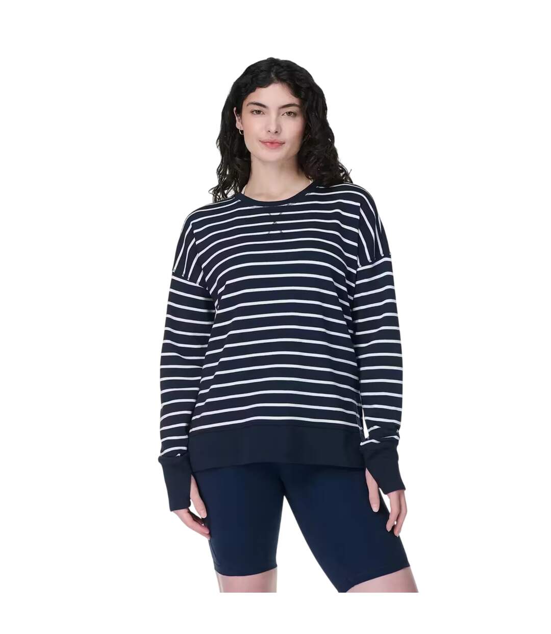 Womens/ladies After Class Striped Longline Sweatshirt Navy Blue Sweaty Betty-2