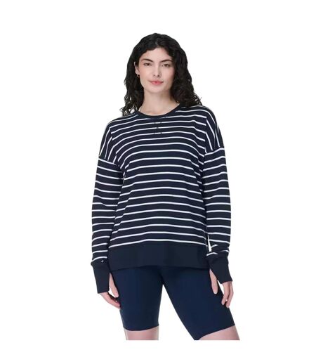 Womens/ladies After Class Striped Longline Sweatshirt Navy Blue Sweaty Betty