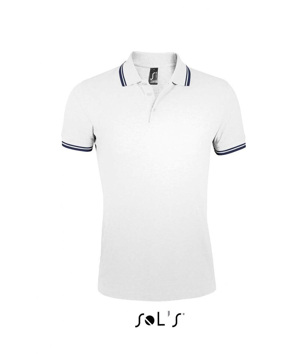 Polo homme coton - 00577 - blanc et bande bleu marine