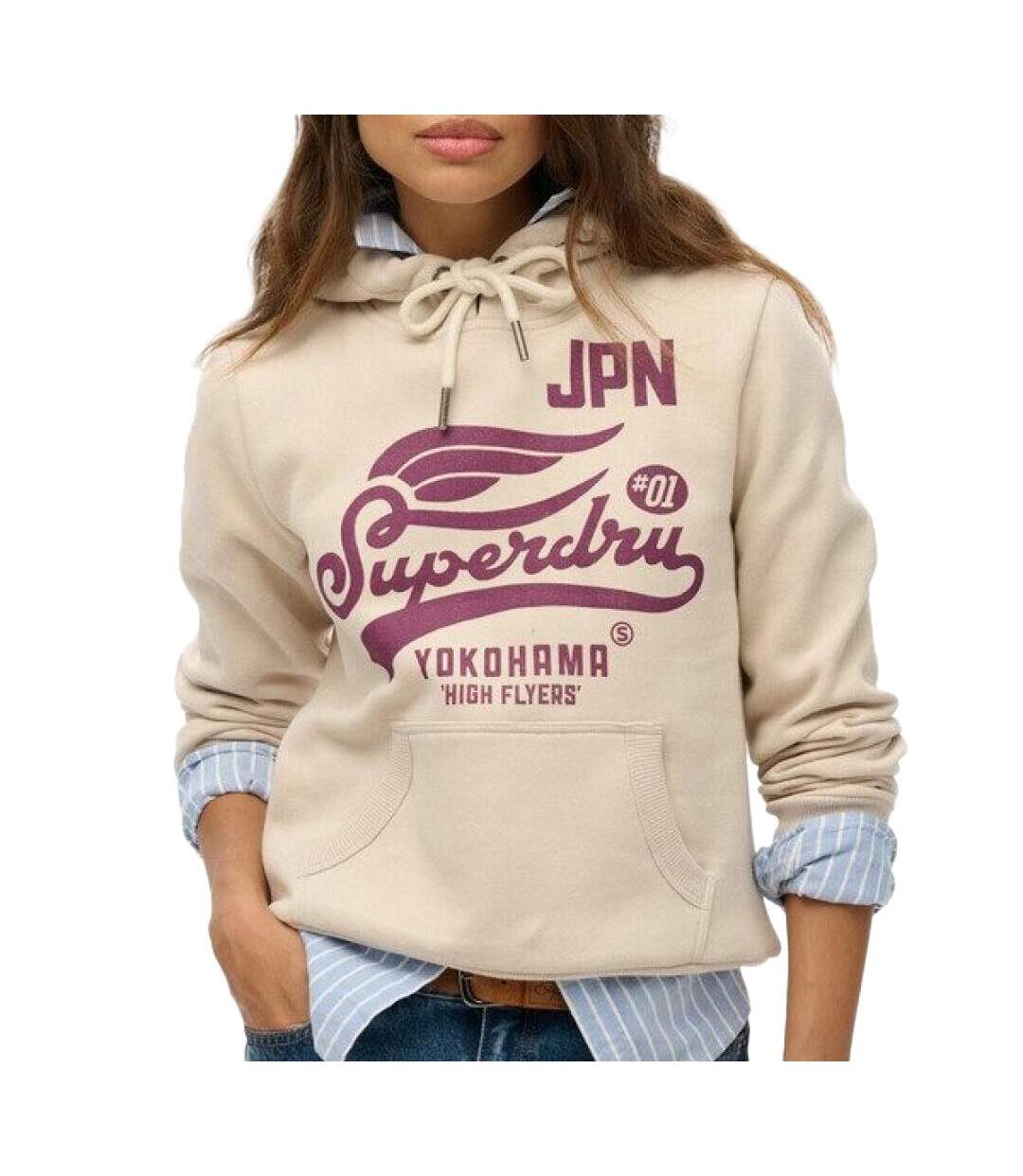 Sweat beige femme superdry high flyers hood - l-1