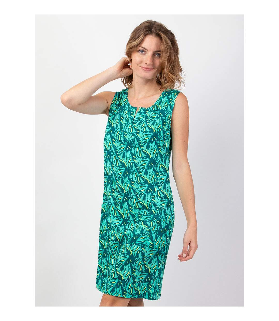 Robe coton du monde MARLA sans manches imprimé tropical vert Coton Du Monde