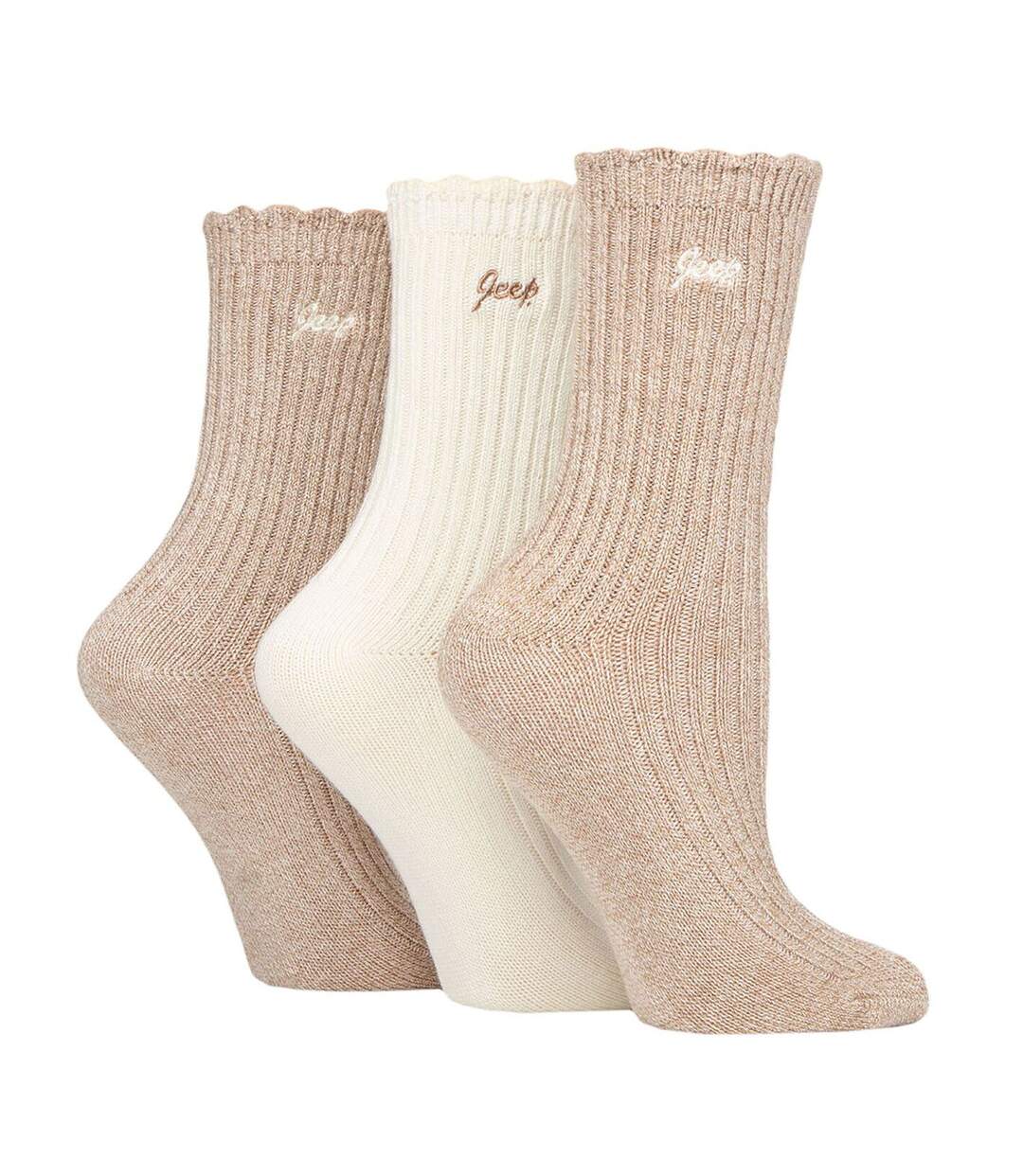 3 Pack Ladies Bamboo Scalloped Ankle Socks | Ribbed Cushioned-3