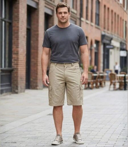 AXXANO AE1103S Bermuda uni en coton pour un look d'été décontracté et élégant