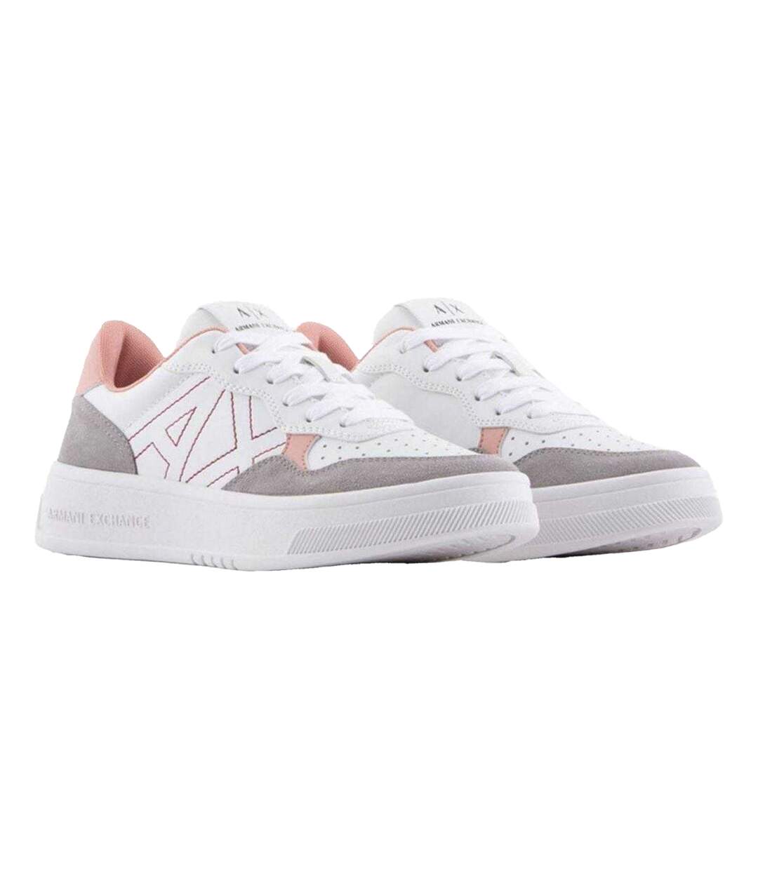 Womens/ladies Leather Platform Trainers White Pink Armani Exchange-4