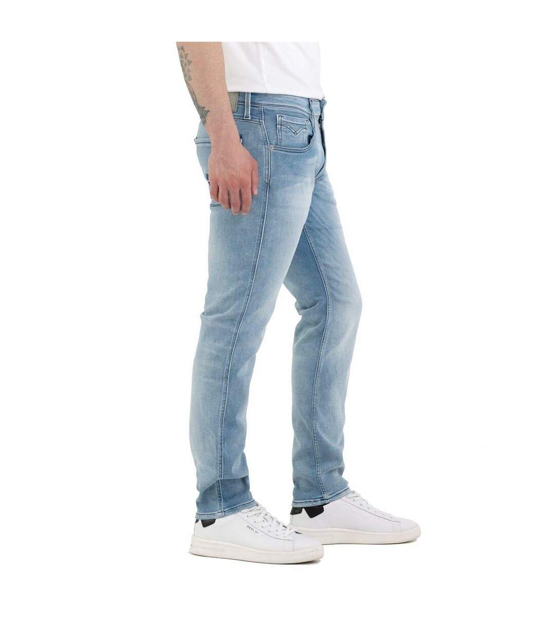 Mens Anbass Cotton Blend Slim Jeans Light Blue Replay-3