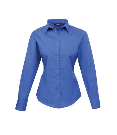 Womens/ladies Poplin Long-sleeved Blouse Royal Blue Premier