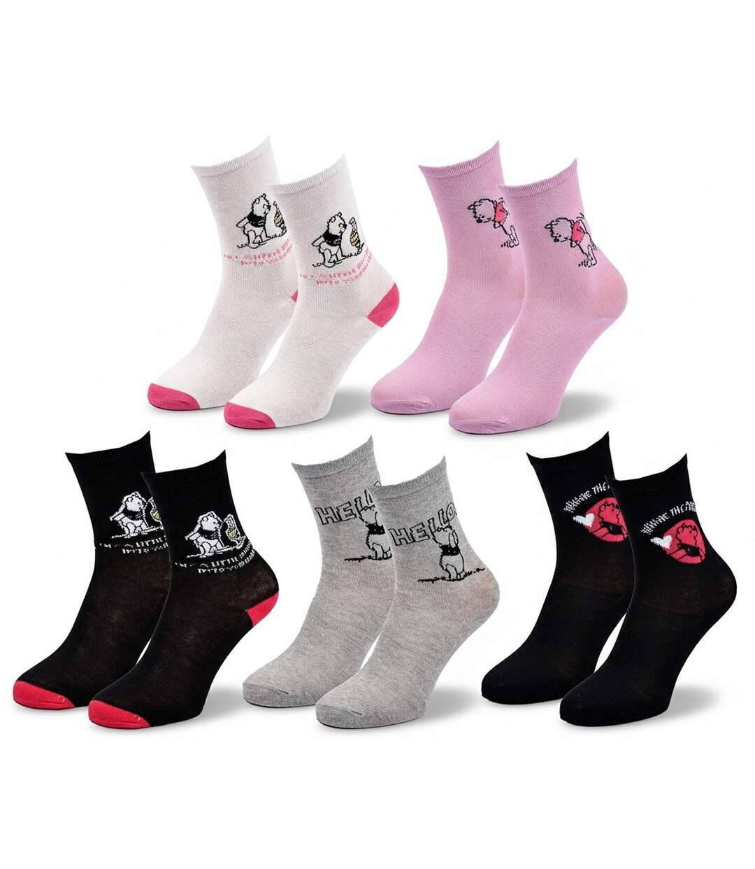 Disney – Chaussettes Femme Licence Winnie l’ourson Pack de 5 Paires-3