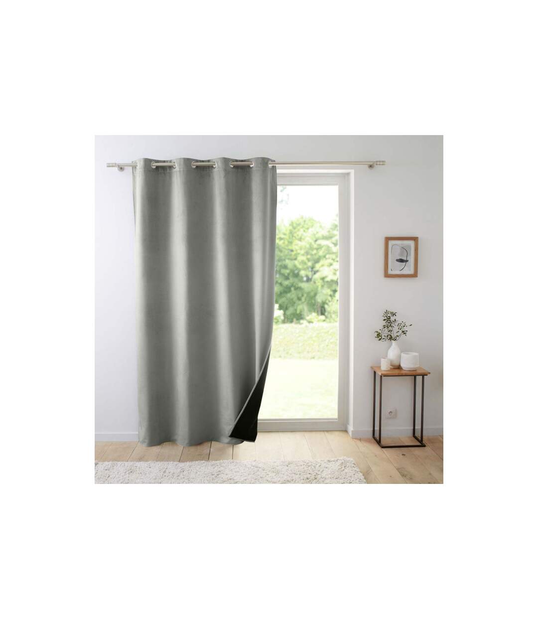 Rideau Isolant Velours Polarchic 140x260cm Gris-4