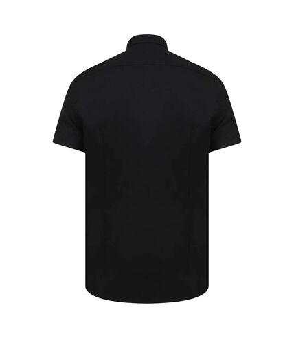Henbury Mens Modern Short Sleeve Slim Fit Oxford Shirt (Black)