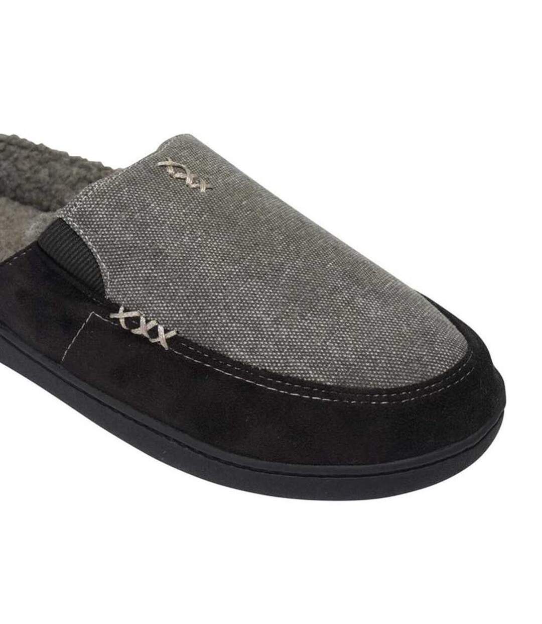 Mens Tweed Slip-on Mule Slippers Black Grey Keanu-3