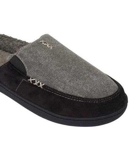 Mens Tweed Slip-on Mule Slippers Black Grey Keanu