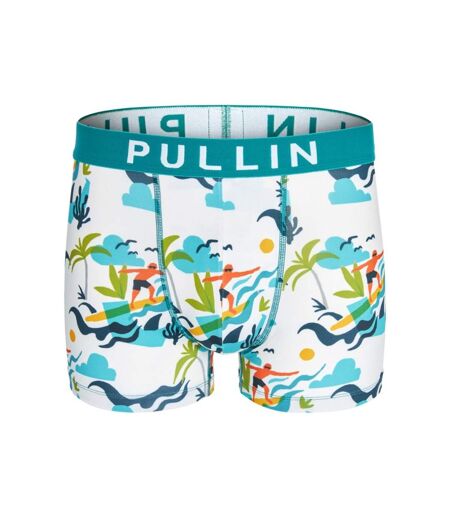 PULL IN Boxer Homme Microfibre ISLAND Blanc Cyan