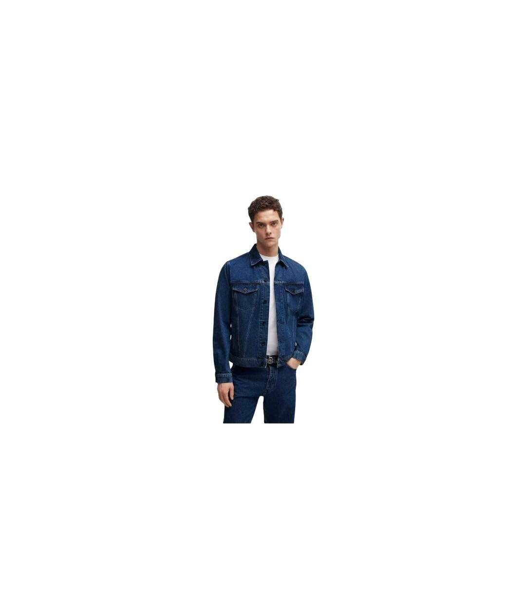 Mens Straight Hem Denim Jacket Medium Blue Boss-1