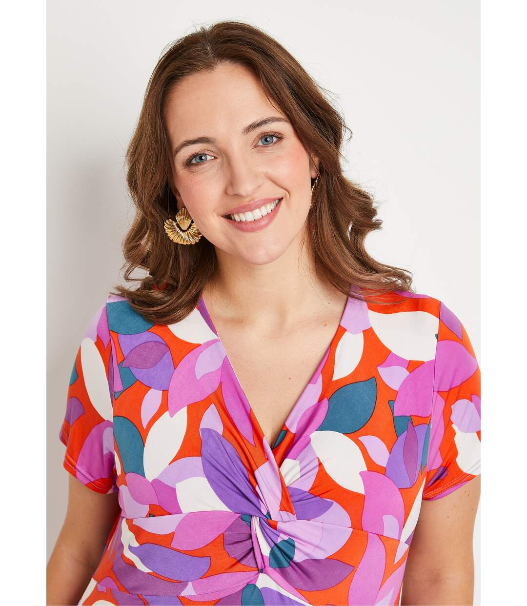T-shirt long évasé drapé imprimé-4
