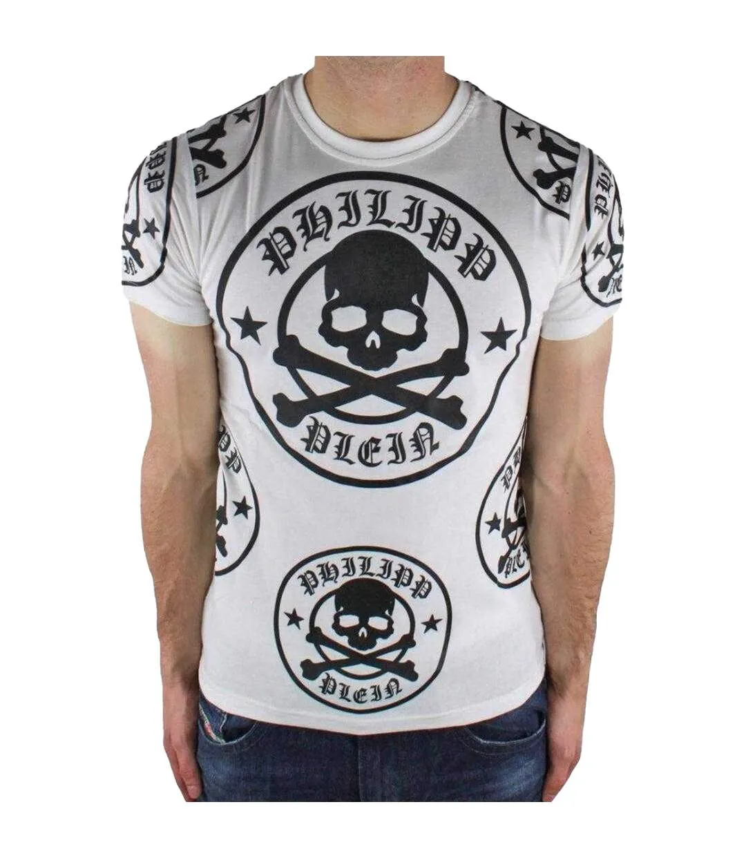 Mens Multi Logo T-shirt White Philipp Plein-1