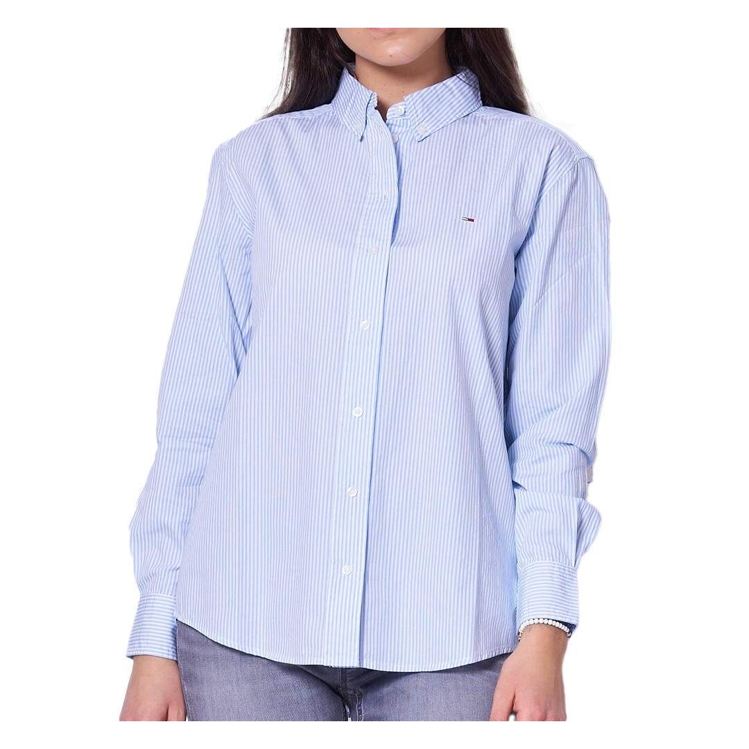 Chemise Manches Longues Blanches/Bleu Femme Tommy Hilfiger Essential - L-1