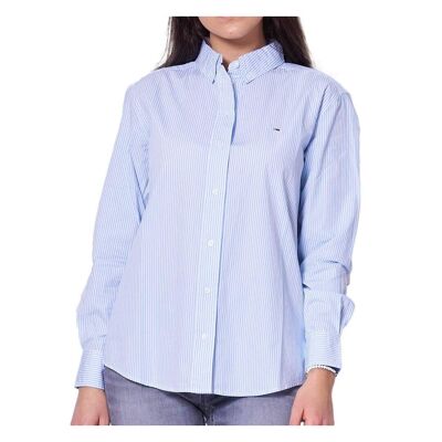 Chemise Manches Longues Blanches/Bleu Femme Tommy Hilfiger Essential - L