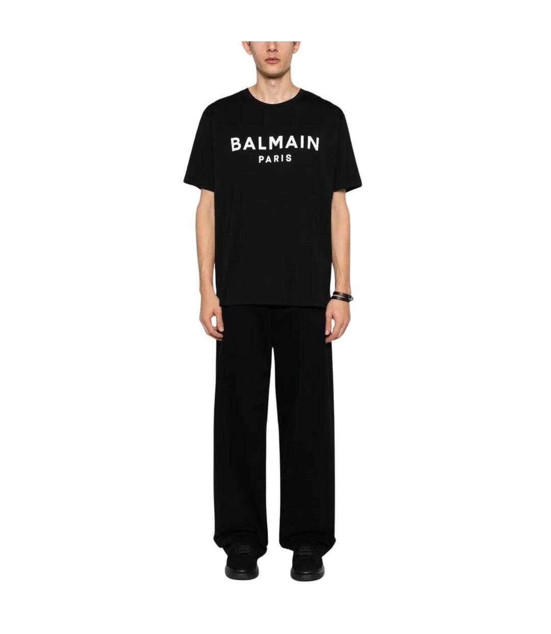 Unisex Adult Paris Logo Branded T-shirt Black Balmain-1