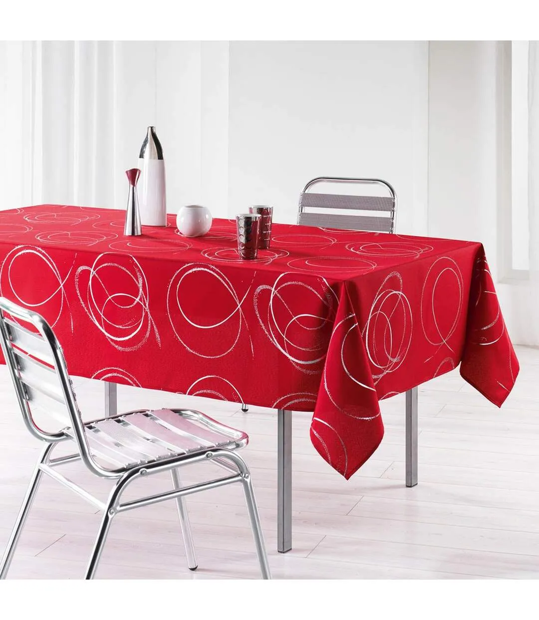 Nappe Imprimé Métallisé Bully 150x300cm Rouge-1