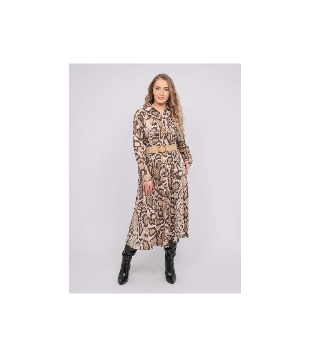 Robe chemise longue motif python et fils dorés IPOVA - Dona X Lisa-1