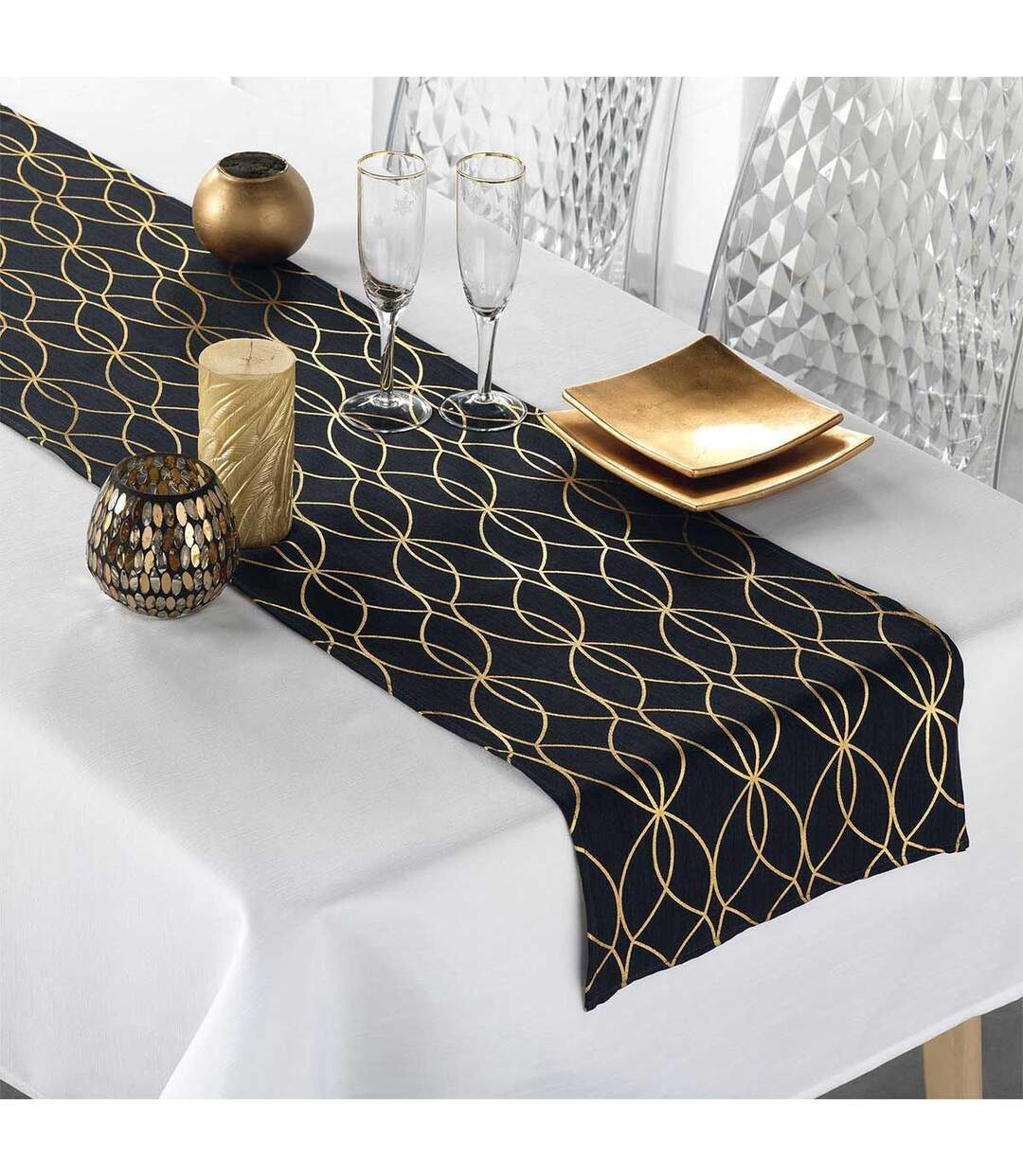 Nappe & Chemin de Table Elipsa 140x250cm Blanc & Noir-3