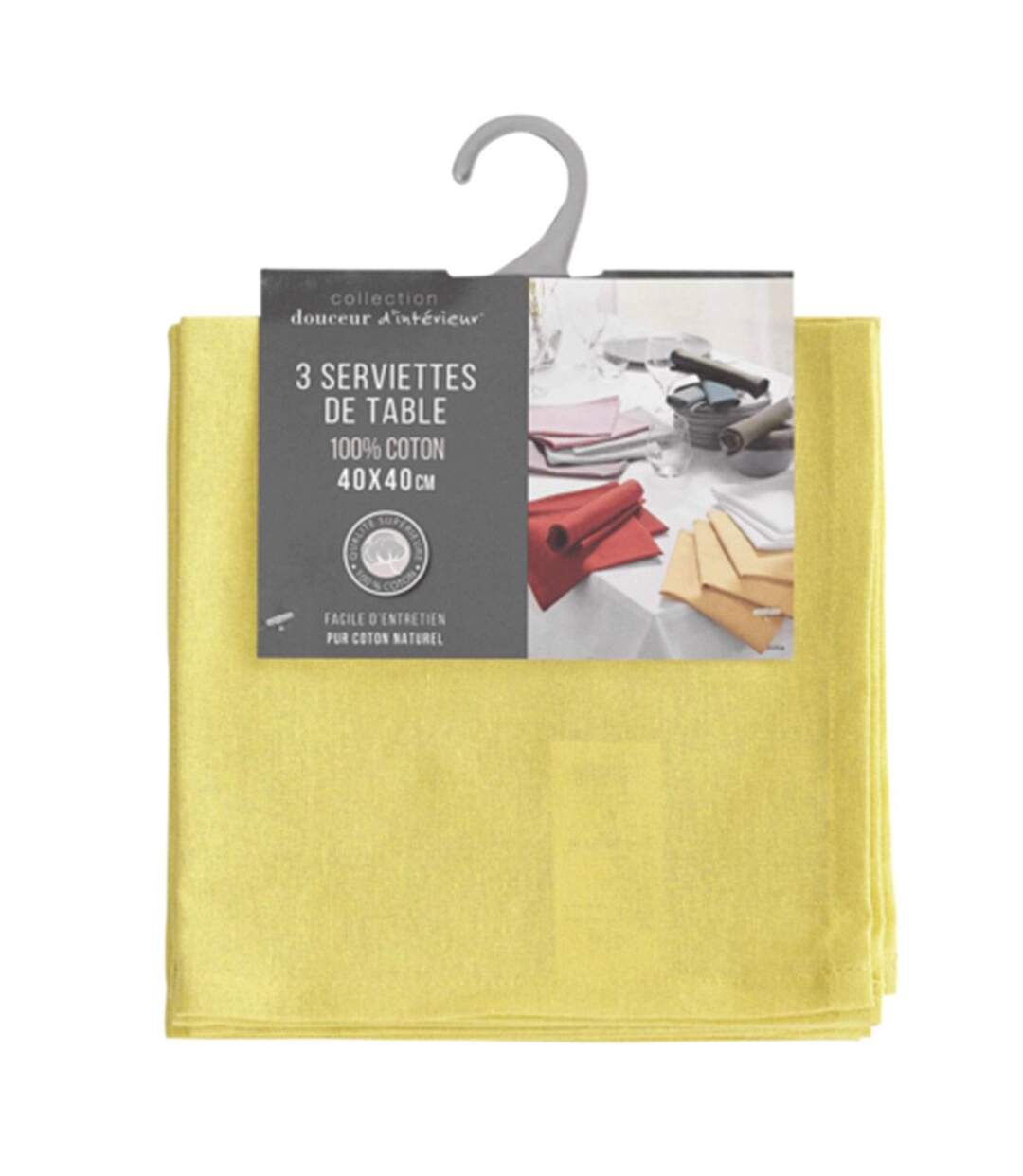 Lot de 3 Serviettes de Table Initia 40x40cm Jaune-3