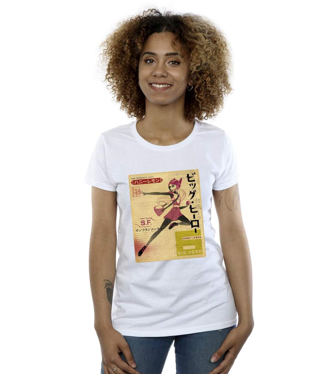 Disney - T-shirt BIG HERO BAYMAX HONEY LEMON NEWSPAPER - Femme (Blanc) - UTBI13109-2