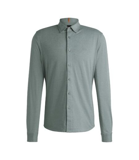 Mens Embroidered Branded Slim Shirt Green Boss