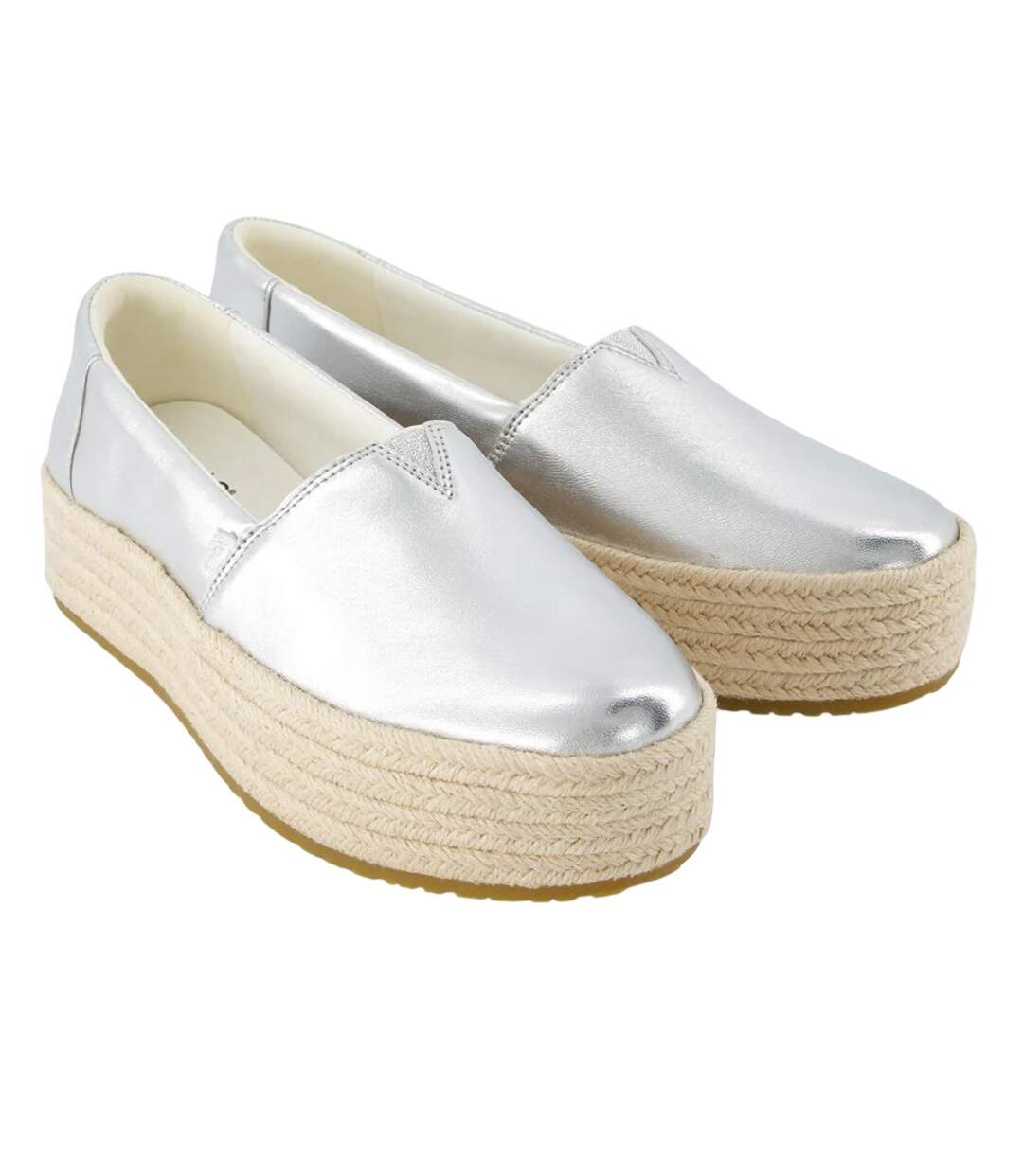 Womens/ladies Valencia Leather Espadrilles Silver Toms-1