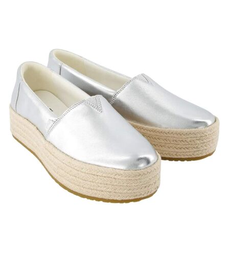 Womens/ladies Valencia Leather Espadrilles Silver Toms