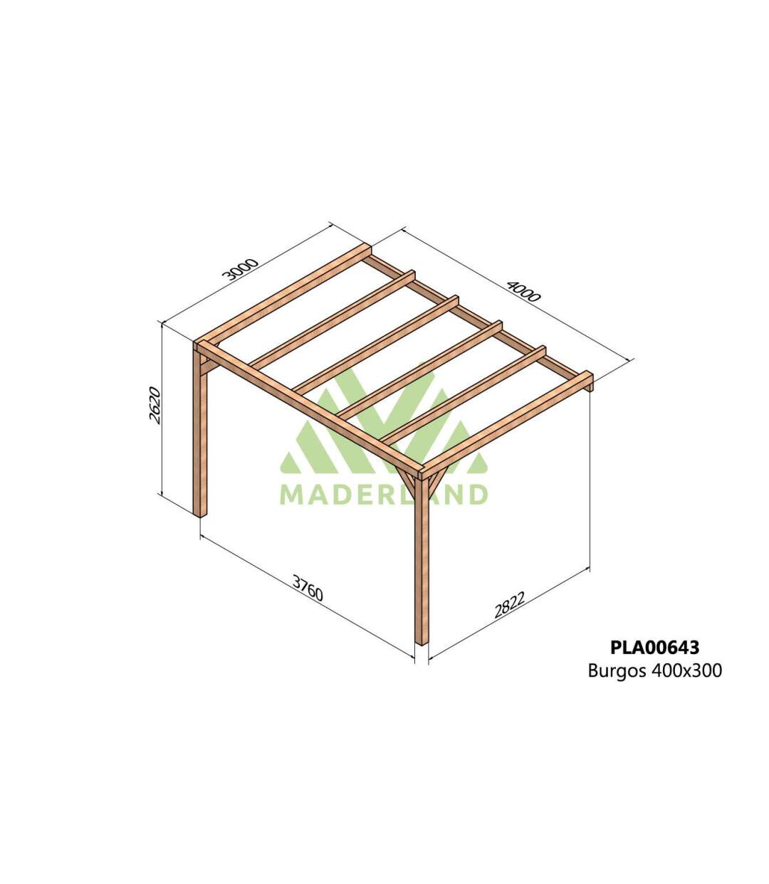 Pergola accolée en bois lamellé-collé Burgos 400 x 300 cm