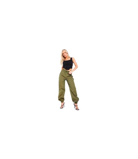 Womens/ladies Toggle Waist Cargo Trousers Khaki Green Missy Empire