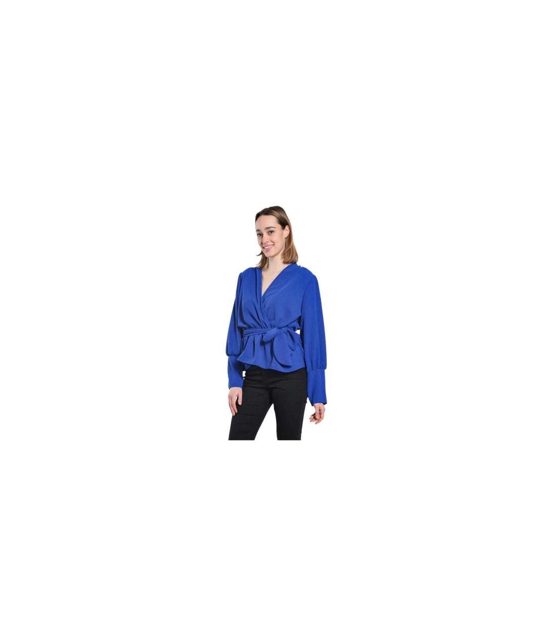 Womens/ladies Wrap Peplum Bishop Wrap Top Cobalt Be You-1