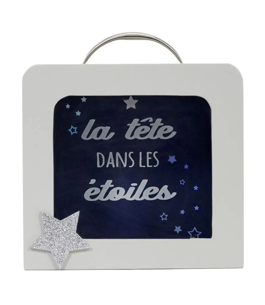 Tirelire Déco Enfant Valise 15cm Blanc & Gris-1