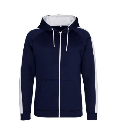 AWDis Just Hoods Mens Contrast Sports Polyester Full Zip Hoodie (Oxford Navy/Arctic White)