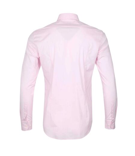 Mens Plain Long-sleeved Formal Shirt Pink Boss