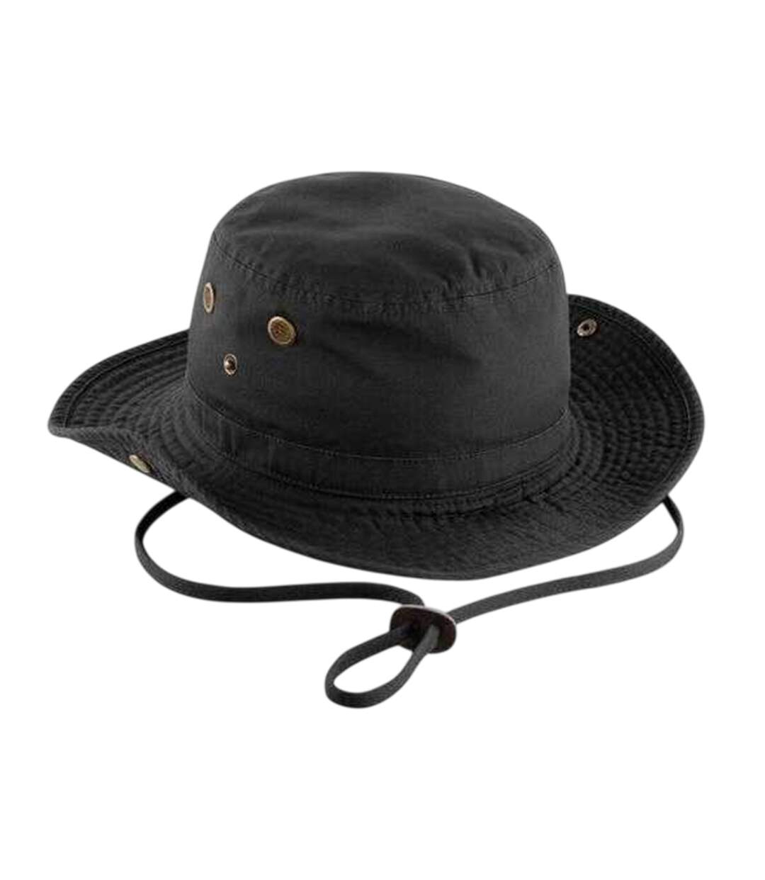 Chapeau D'été Uni En Toile Avec Sangle Ajustable Outback Adulte Noir Beechfield-1