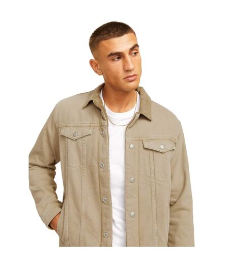 Mens Sherpa Denim Jacket Khaki Jack And Jones
