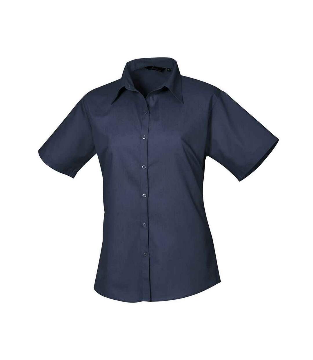 Womens/ladies Poplin Short-sleeved Blouse Navy Premier-1
