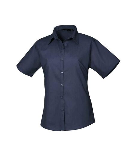 Womens/ladies Poplin Short-sleeved Blouse Navy Premier