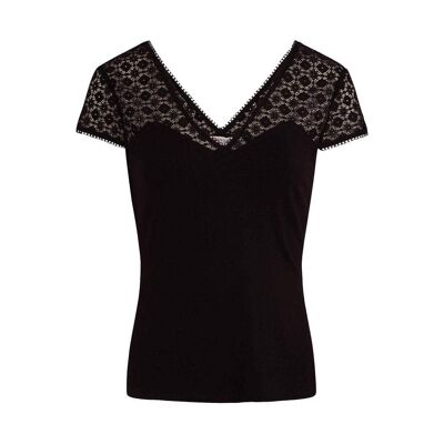 T-shirt Noir Dentelle Femme Morgan DFLO - L