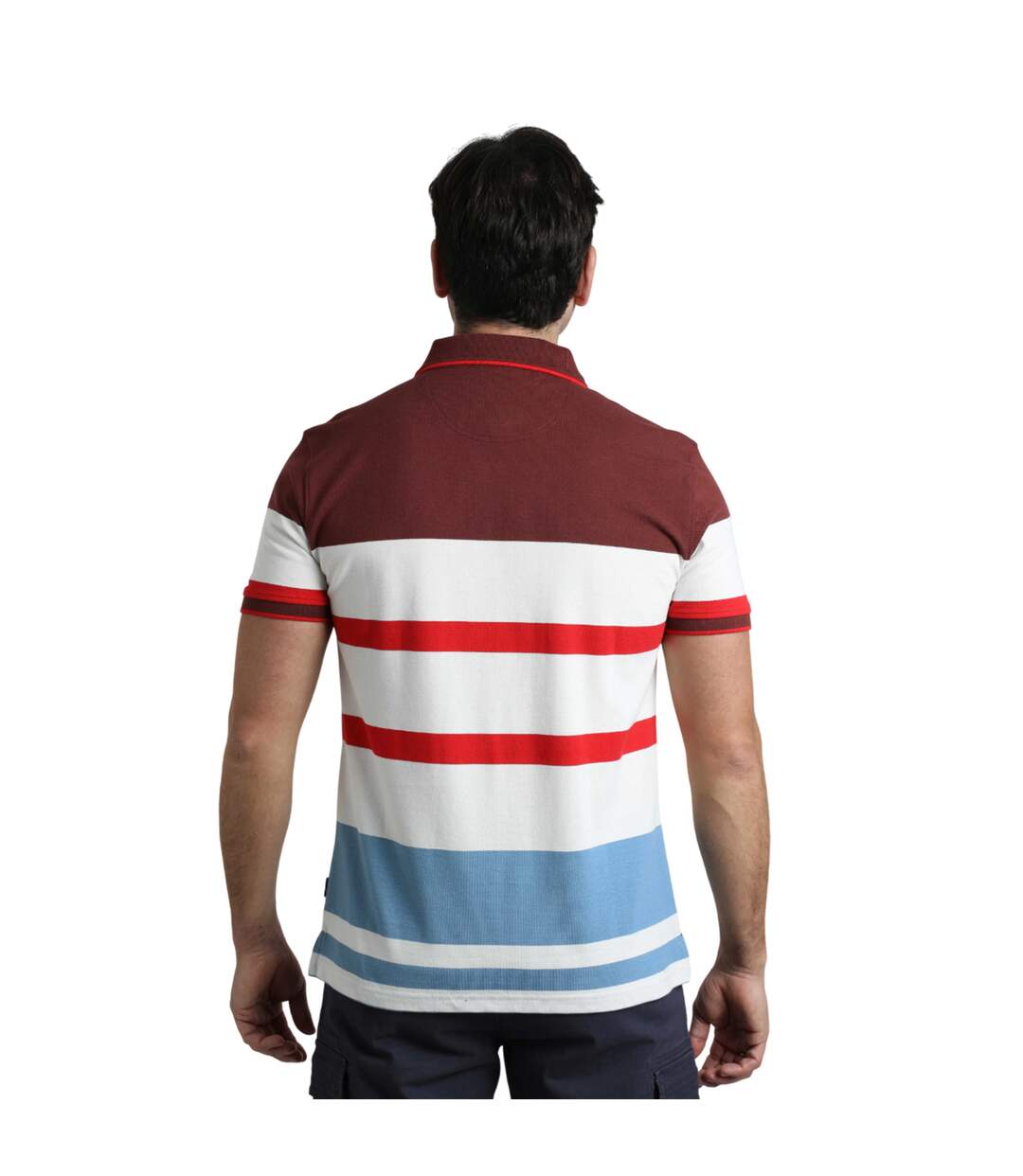Mens sunbury stripe organic cotton polo shirt pinot red Weird Fish-4